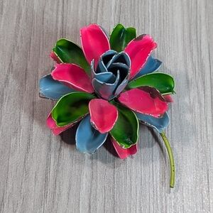 Vintage Flower Brooch NEON Colors Large Enameled Pin MCM Grandma's Brooch